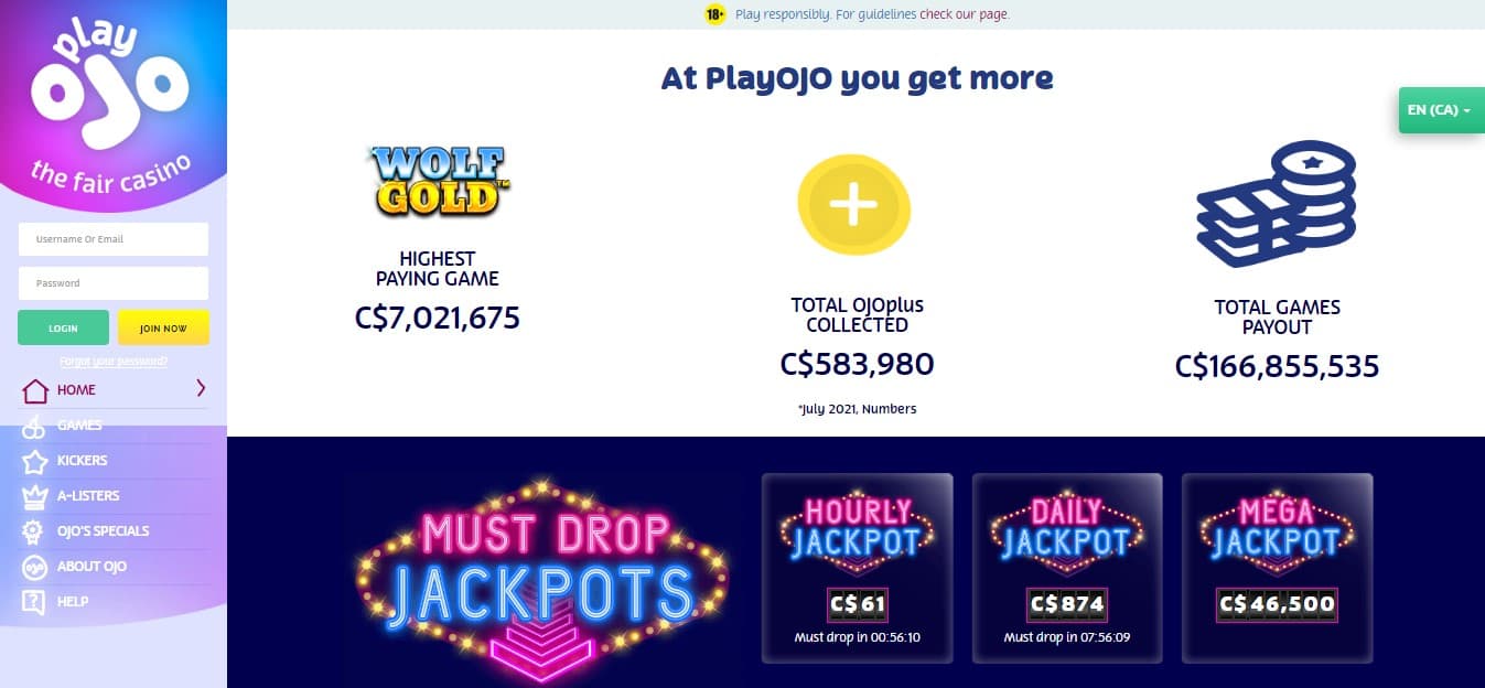 PlayOjo Casino Bonus