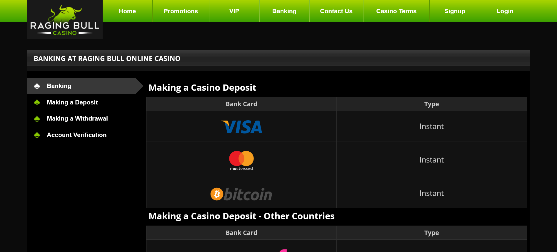 Raging Bull Casino Payments
