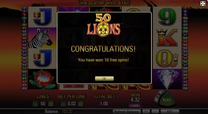 50 Lions Slot ScreenShot 2